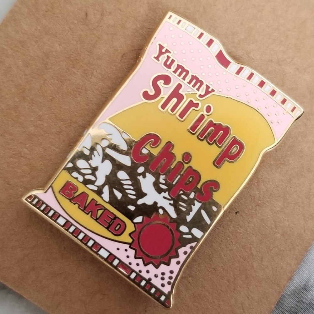 Shrimp Chips Gold Enamel Pin